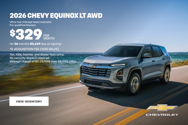 2026 Chevy Equinox LT AWD. Ultra-low mileage lease example for qualified lessees. $329 PER MONTH ...